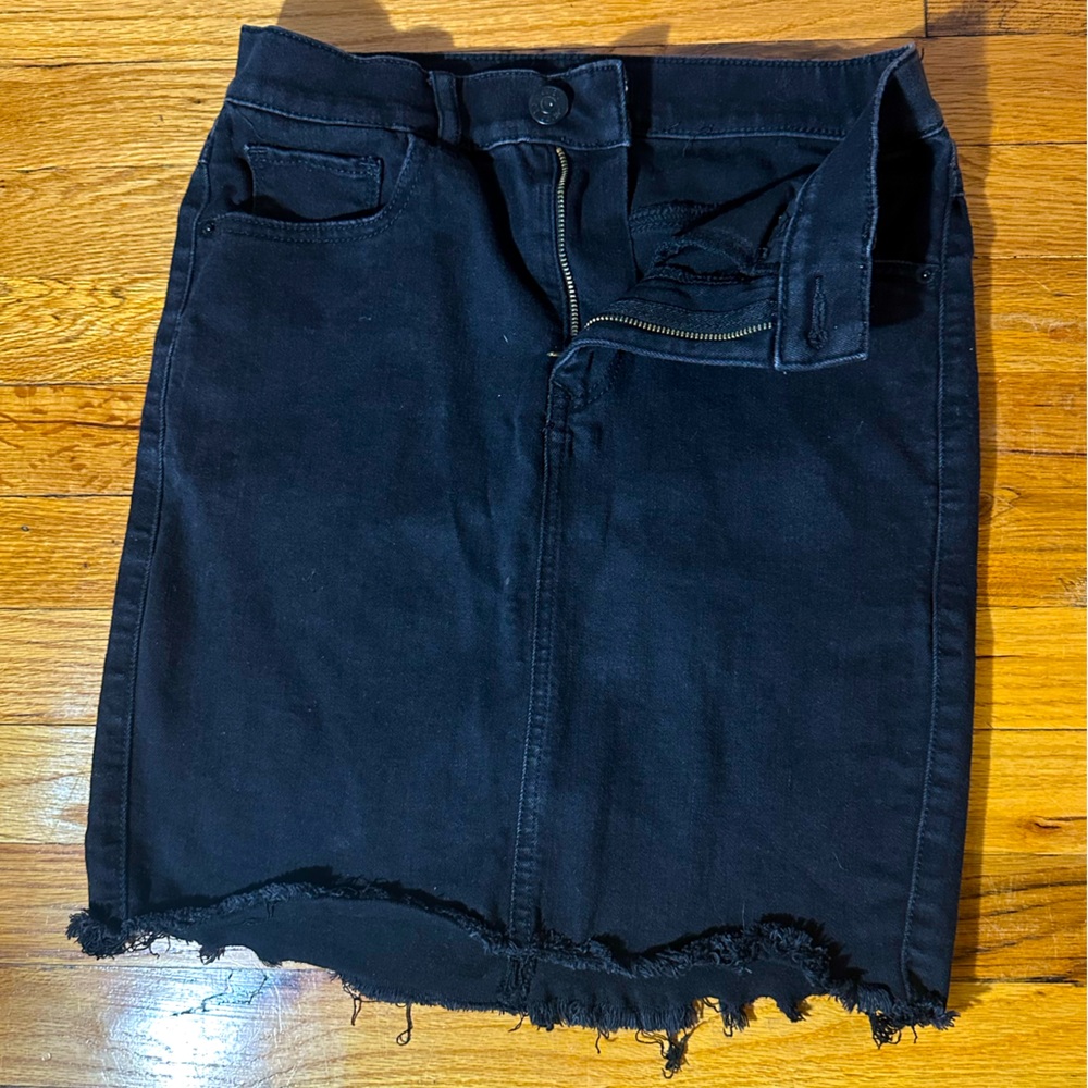 Express Distressed Midi Black Jean Skirt